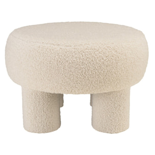 AGATHE - Pouf rond en tissu bouclette blanc D50cm