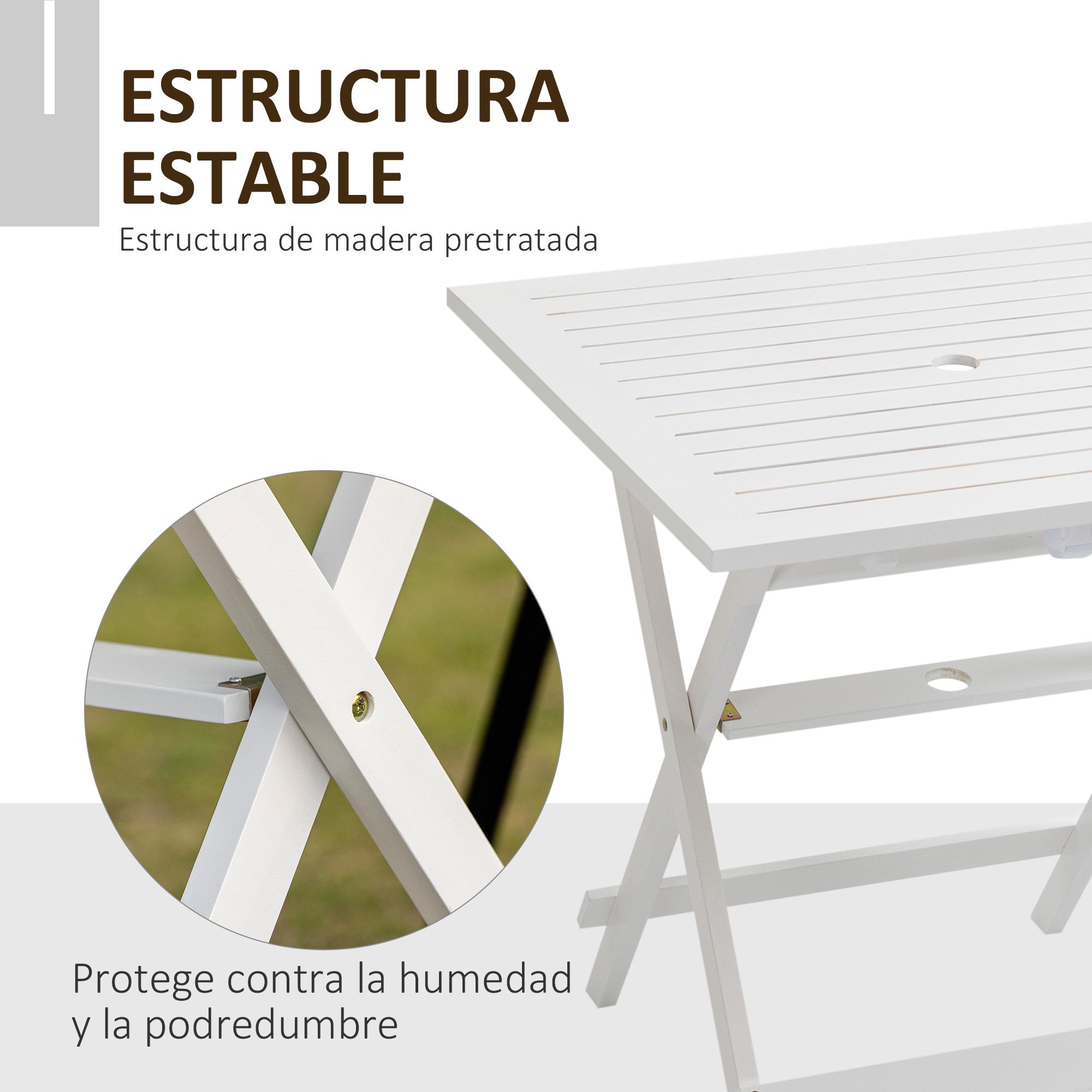 Outsunny Mesa de Jardín Plegable de Madera con Agujero para Sombrilla 70x70x70cm