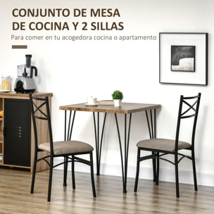 HOMCOM Conjunto de Comedor 3 Piezas Juego de 1 Mesa 74x74x76 cm y 2 Sillas 42x50x91,5 cm con Patas de Acero Estilo Moderno para Cocina Salón Interior Marrón y Negro