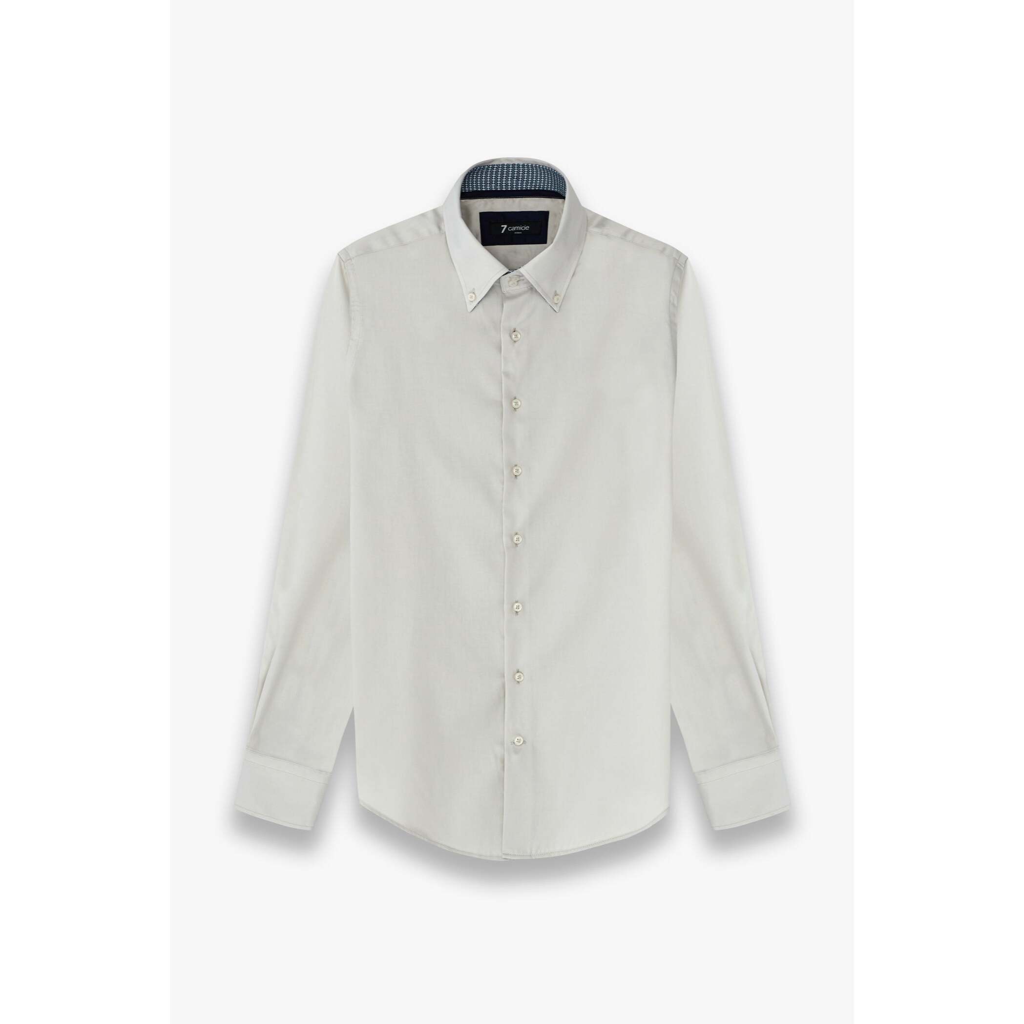 Camicia Uomo 2 Bottoni Button Down Slim Satin Unito Grigio