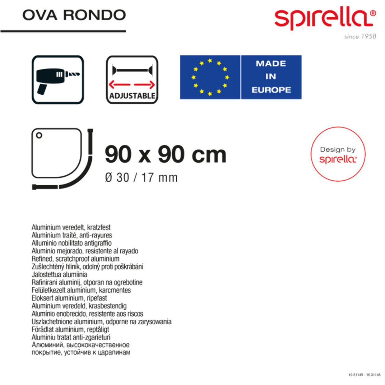 Barre de douche OVA RONDO 90x90cm Finition brillante Spirella
