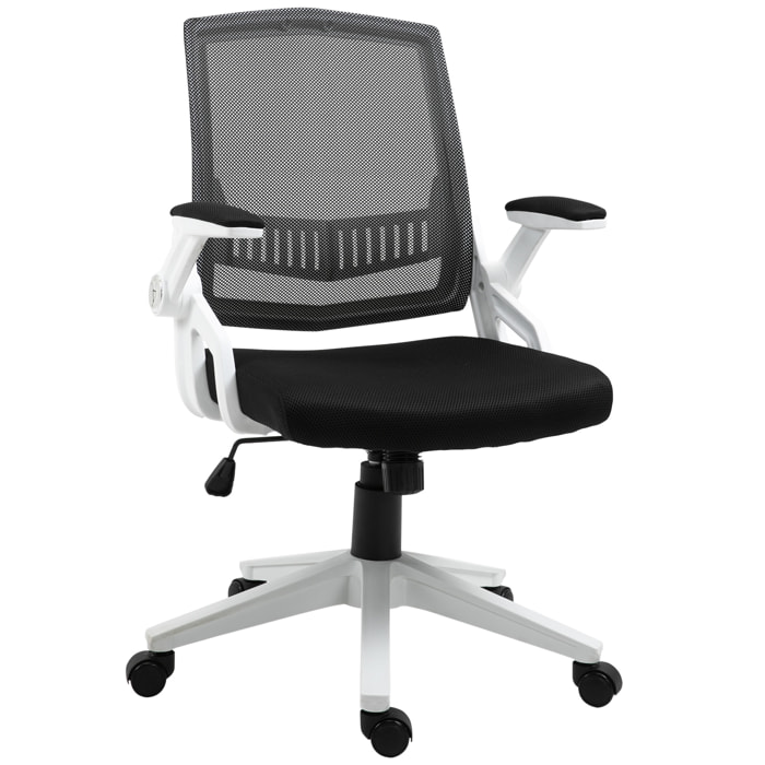 Silla de Oficina Ergonómica Silla Escritorio Giratoria Basculante con Altura Ajustable Reposabrazos Abatibles Soporte Lumbar y Respaldo Malla Transpirable 61x61x94-104 cm Negro