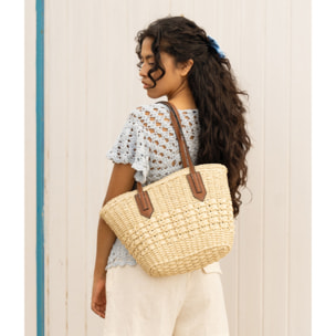 Capazo beige en rafia con cremallera