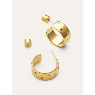 Pendientes Aro Curve Rainbow Acero Baño Oro