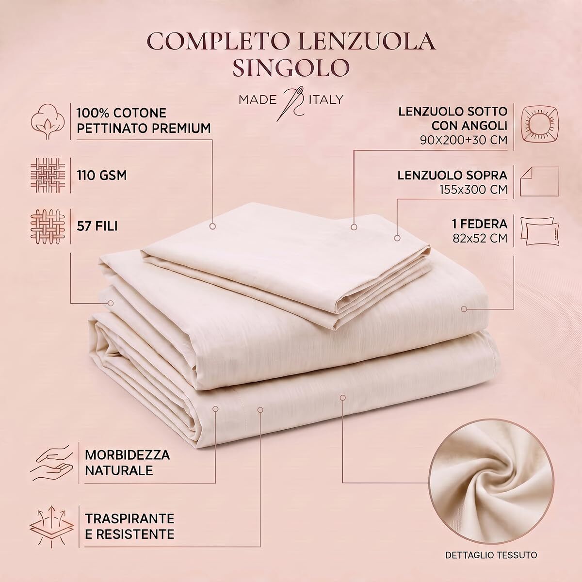 Completo lenzuola in cotone - Beige