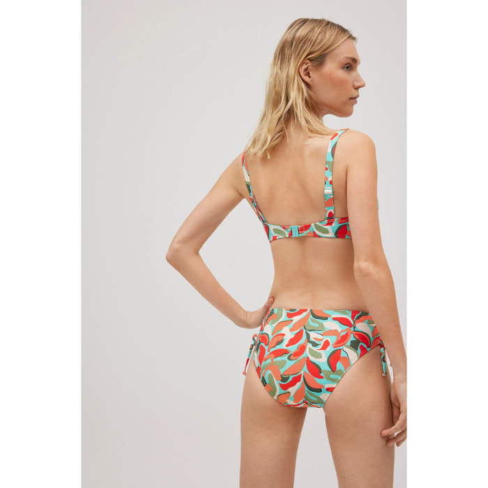 Slip bikini snellente midi in micropiqué con stampa tropicale