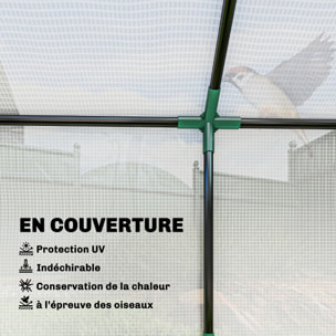 Mini serre de jardin serre à tomates 180 x 60 x 60 cm 3 fenêtres zippées enroulables acier thermolaqué PE haute densité blanc