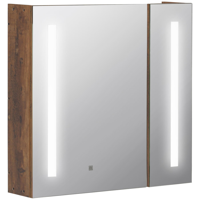 Miroir lumineux LED armoire murale design de salle de bain 2 en 1 dim. 70L x 15l x 65H cm MDF aspect bois