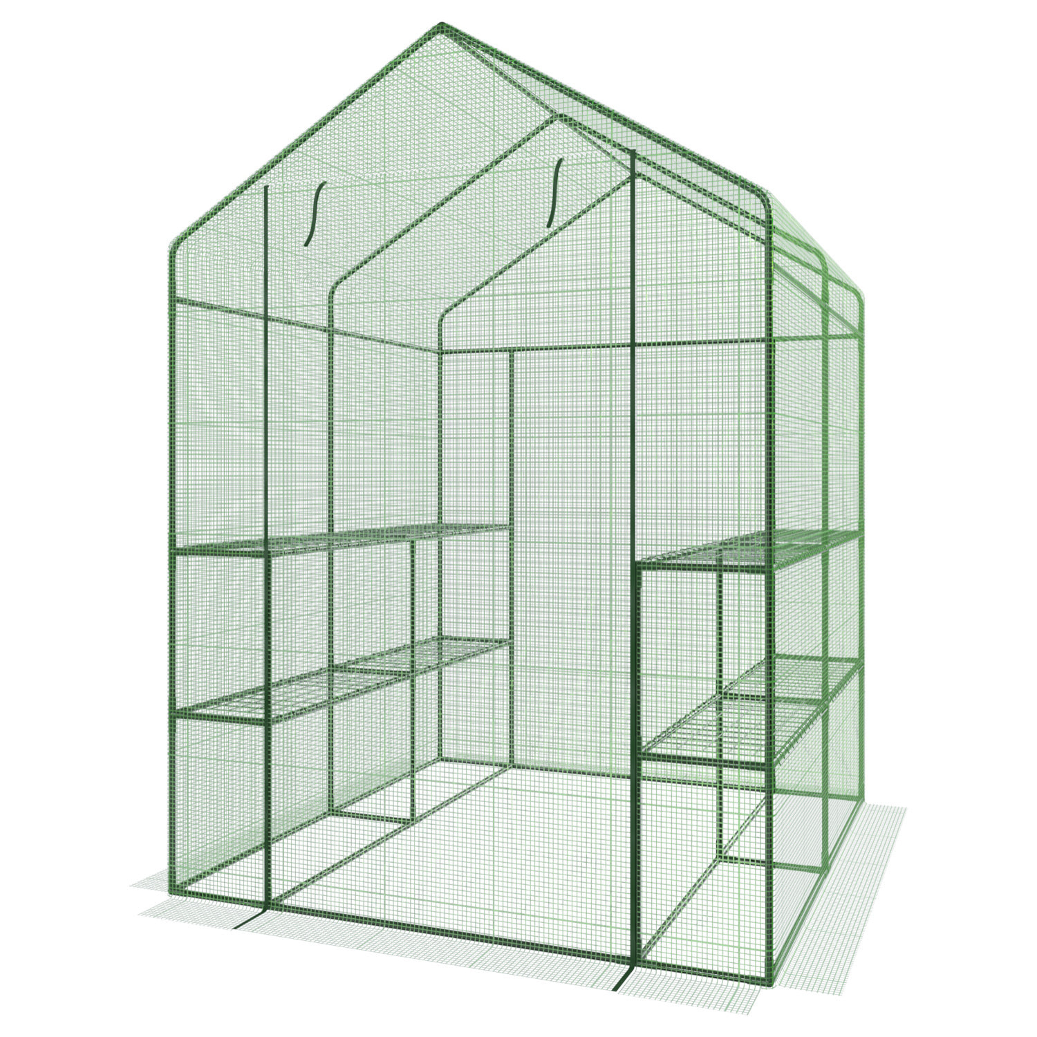 Serra Da Giardino Con 8 Scaffali Ripiani Per Piante Orto Telaio Acciaio Verniciato Telo PE Verde Porta Avvolgibile Apertura A Cerniera 143x138x190 Cm