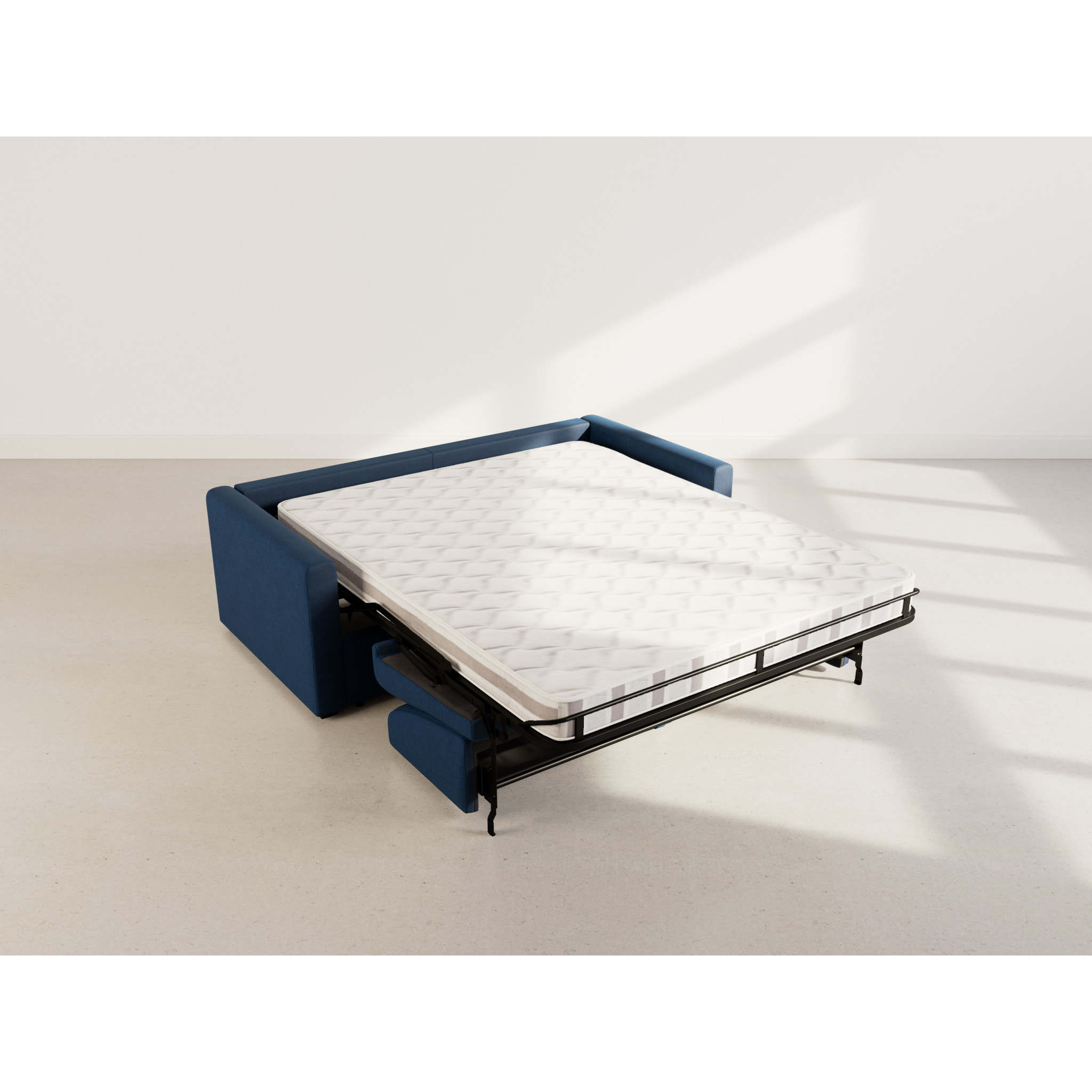 Julia - canapé lit 3 places convertible express couchage quotidien 140 cm matelas 14 cm en tissu - Bleu marine
