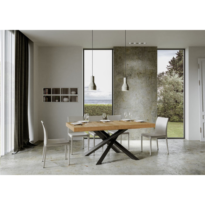 Mesa extensible 90x160/420 cm Volantis Roble Natural estructura Antracita