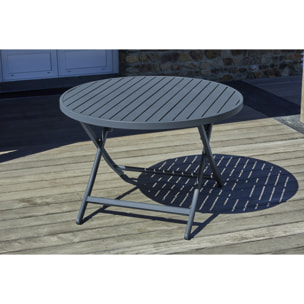 MARIUS - Table de jardin ronde pliante en aluminium gris anthracite