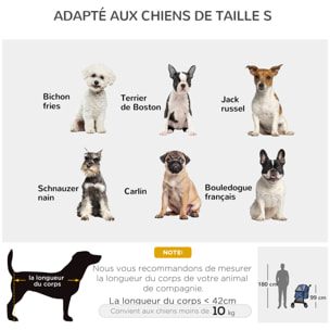 Poussette pliable pour chien chat - 4 roues doubles, 2 freins, attache, coussin inclus - acier Oxford bleu