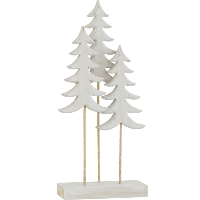 J-Line décoration Sapins Sur Pied 3 - bois - blanc/or - large