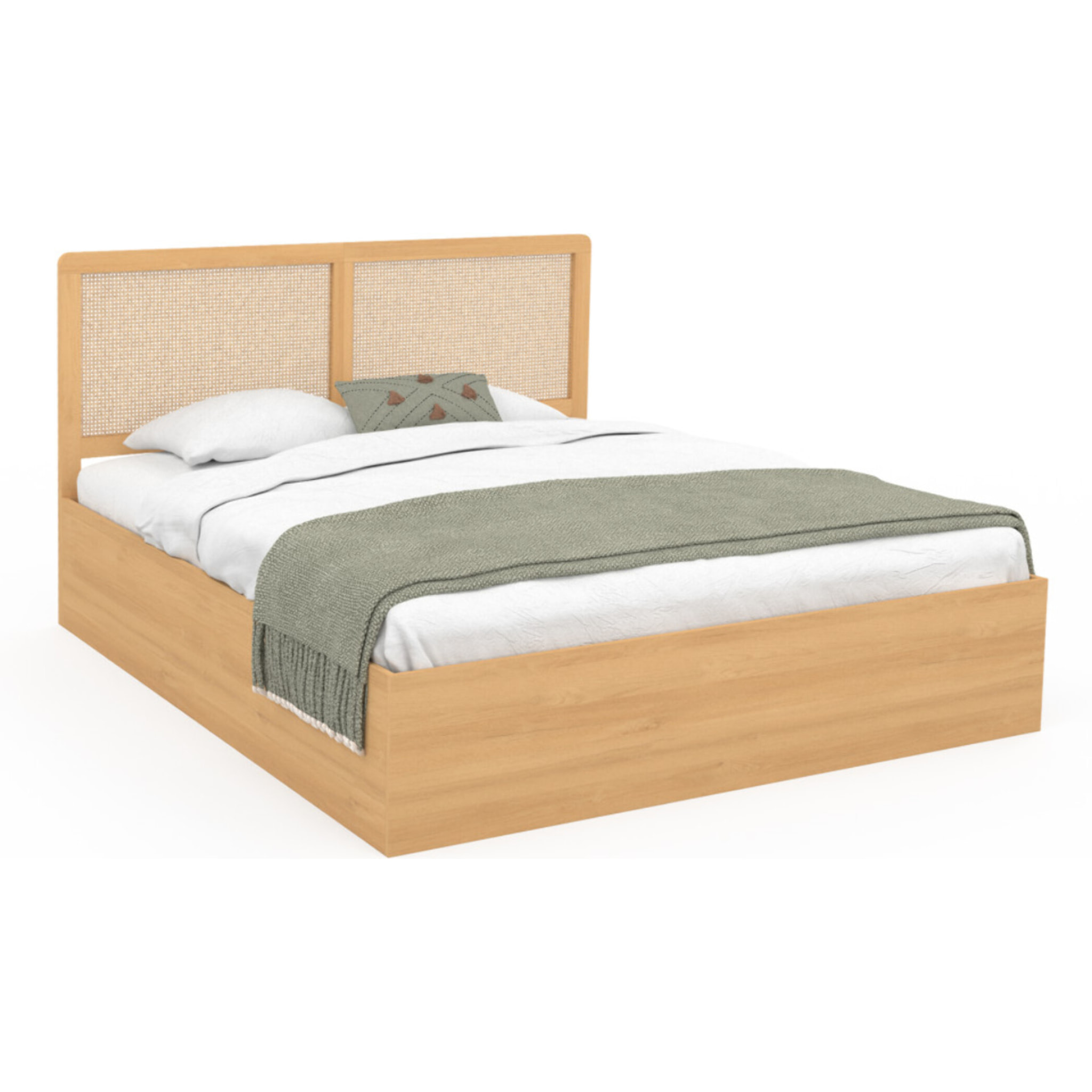 Lit coffre Eve avec sommier et tête de lit en cannage - Bois