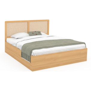 Lit coffre Eve avec sommier et tête de lit en cannage - Bois