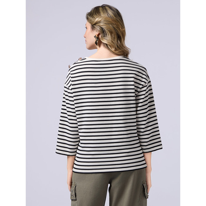 Oltre - Long-sleeved T-shirt in thick cotton - Blanco