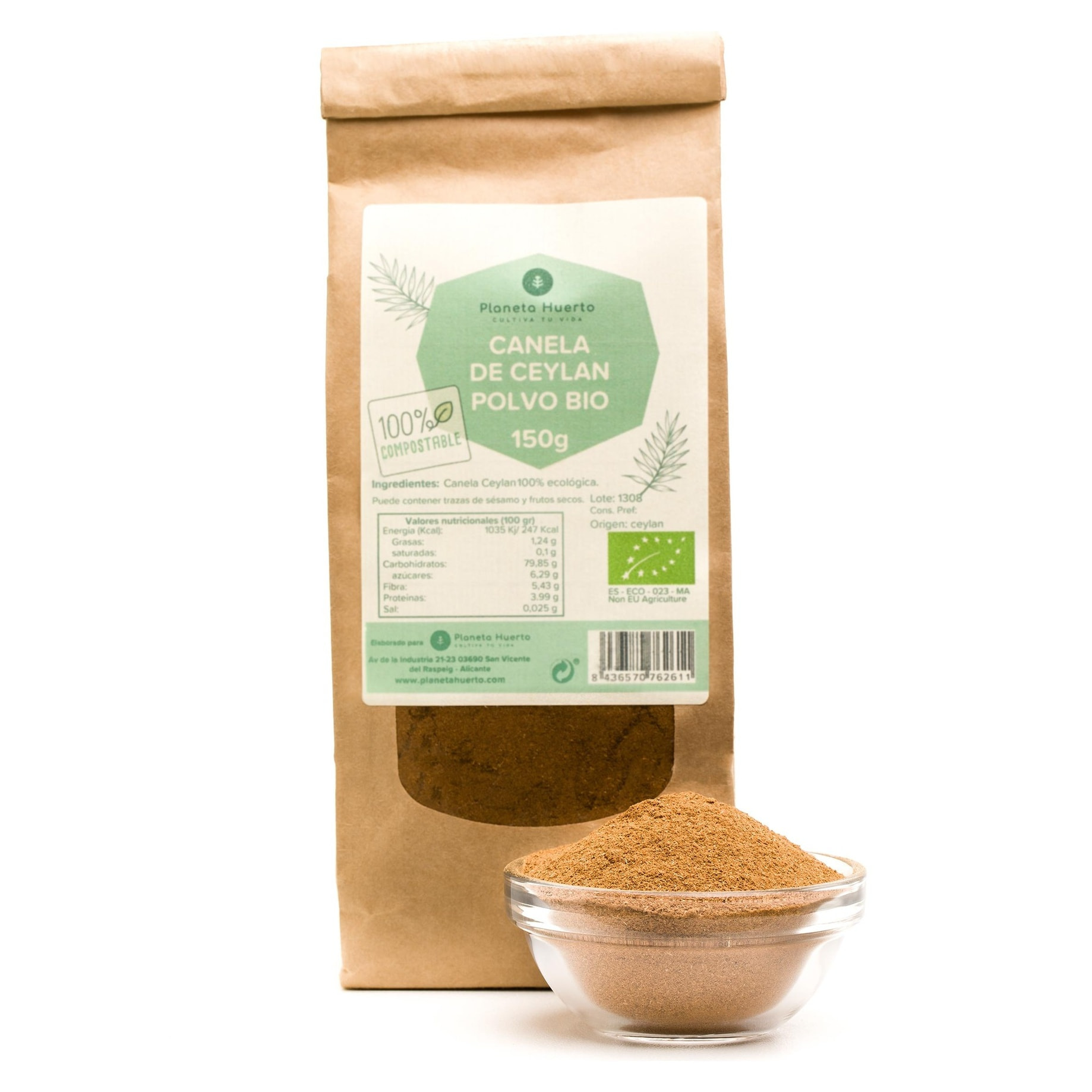 PLANETA HUERTO | Canela de Ceylán en Polvo Orgánica y Natural 150 g - Proveniente de Cultivos Ecológicos y en Bolsa Compostable