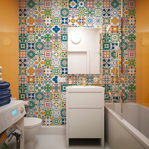 Stickers muraux - Sticker Mural Carrelage adhésif Cuisine Salle de Bain - 60 STICKERS CARREAUX DE CIMENT AZULEJOS LOTINA