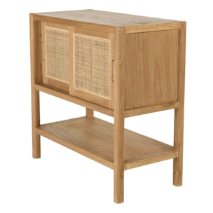 AMY - Buffet 2 étagères 2 portes coulissantes en mindi et rotin naturel AMY