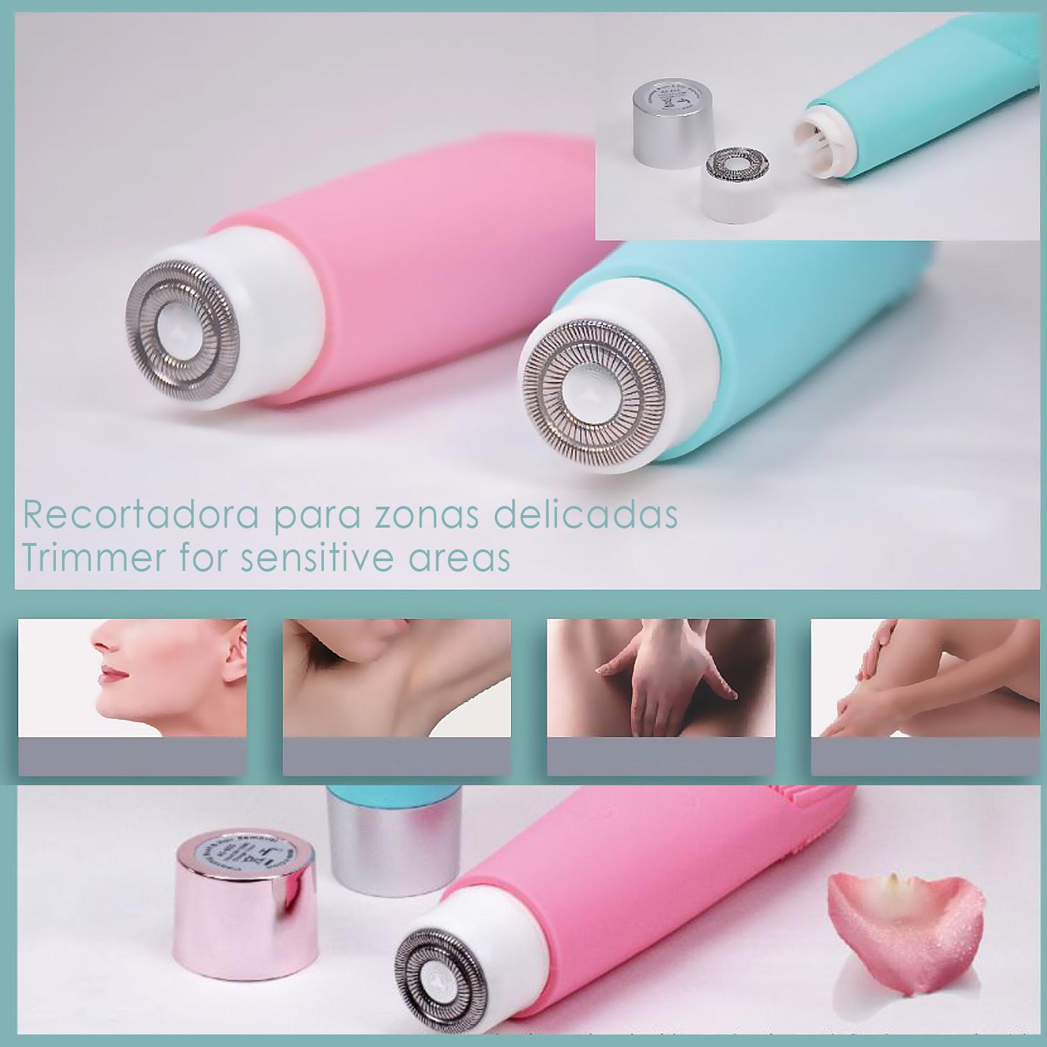 DAM Cepillo eléctrico de silicona para limpieza facial, masajeador y afeitadora para zonas delicadas. 4x3,5x15,5 Cm. Color: Rosa Claro