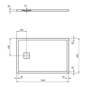 Receveur de douche antidérapant Ultra Flat Evo recoupable avec bonde largeur 120 x 80