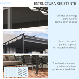 Pérgola de Jardín 4x3 m Cenador para Exterior con Techo Retráctil 4 Cortinas Enrollables de Poliéster y Marco de Metal para Patio Terraza Gris Oscuro