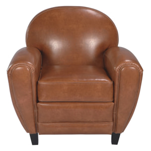 Fauteuil camel en croute de cuir enduite - Club