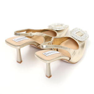 Dècolletè slingback in simil pelle con dettaglio strass sulla punta