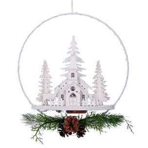 Ghirlanda metallo con led con chiesa biancocm25x7x47,5