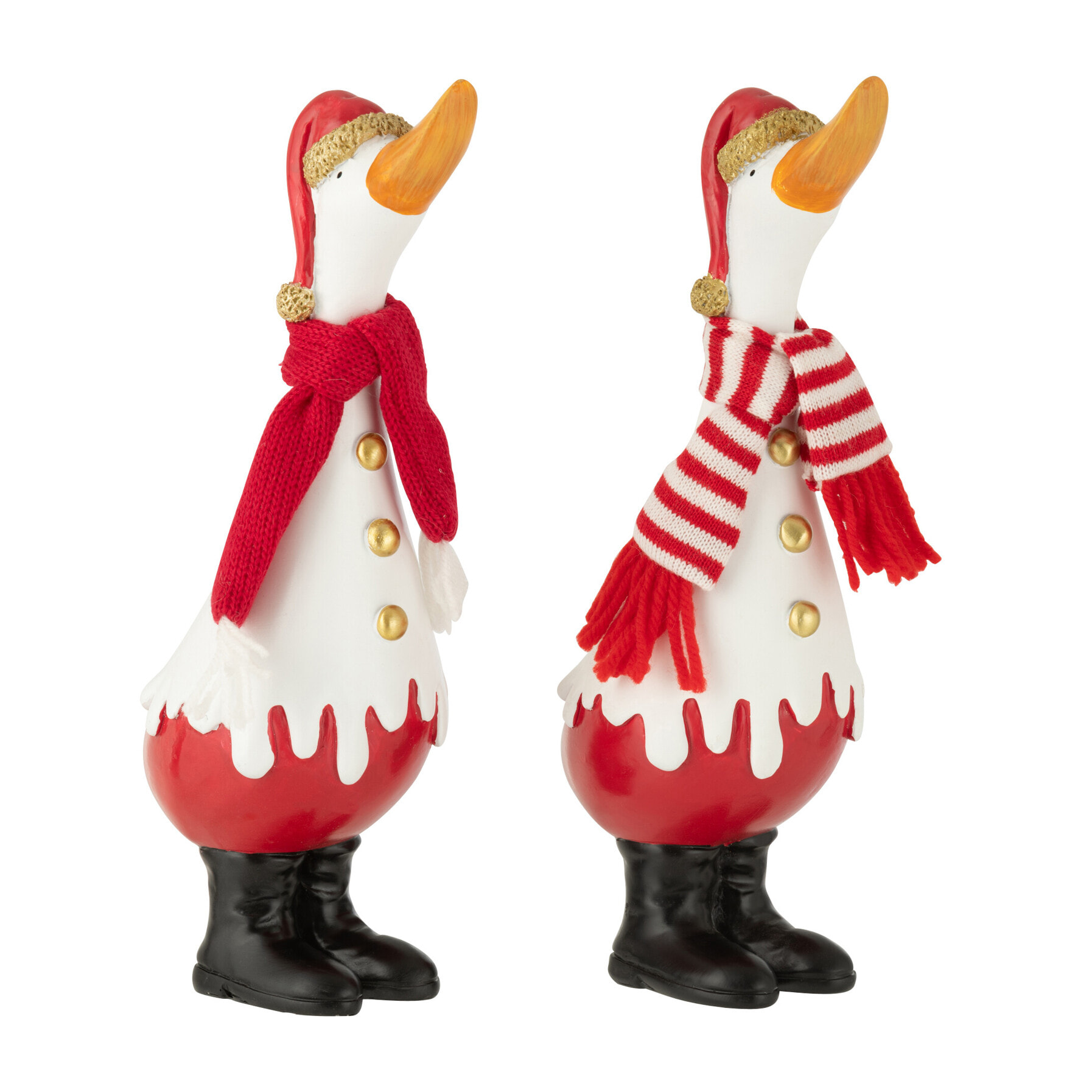 J-Line figurine Canard Hiver - polyrésine - blanc/rouge - large - 2 pièces