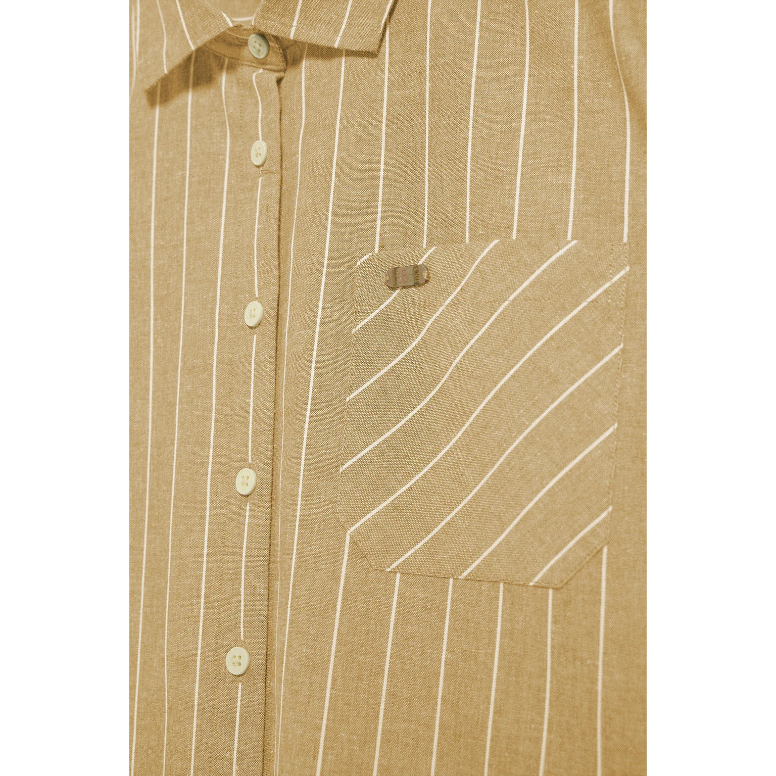 Camicia senape Scarlet a righe loose fit con chiusura a bottoni perlata