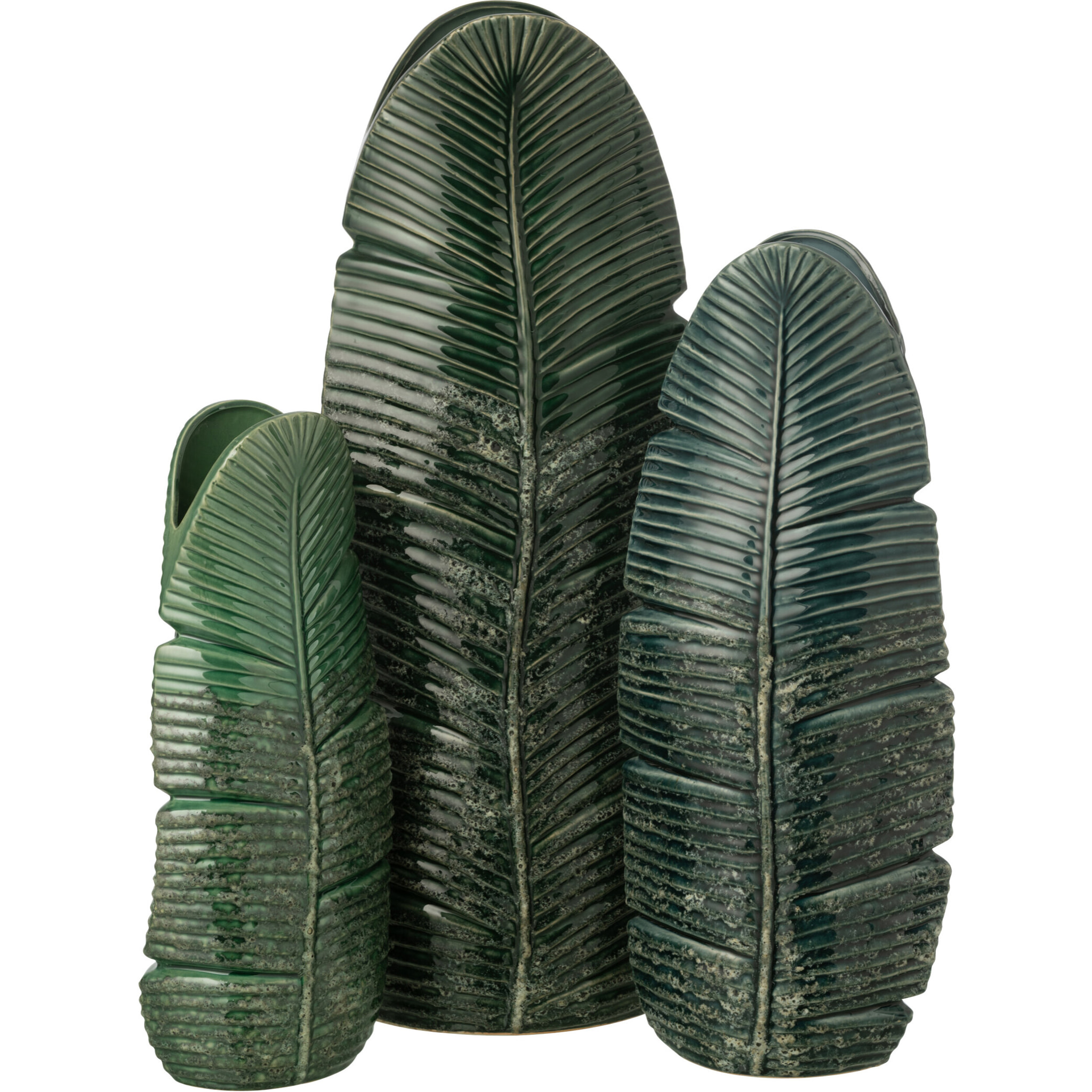 J-Line Vase Feuille - grès - vert foncé - large