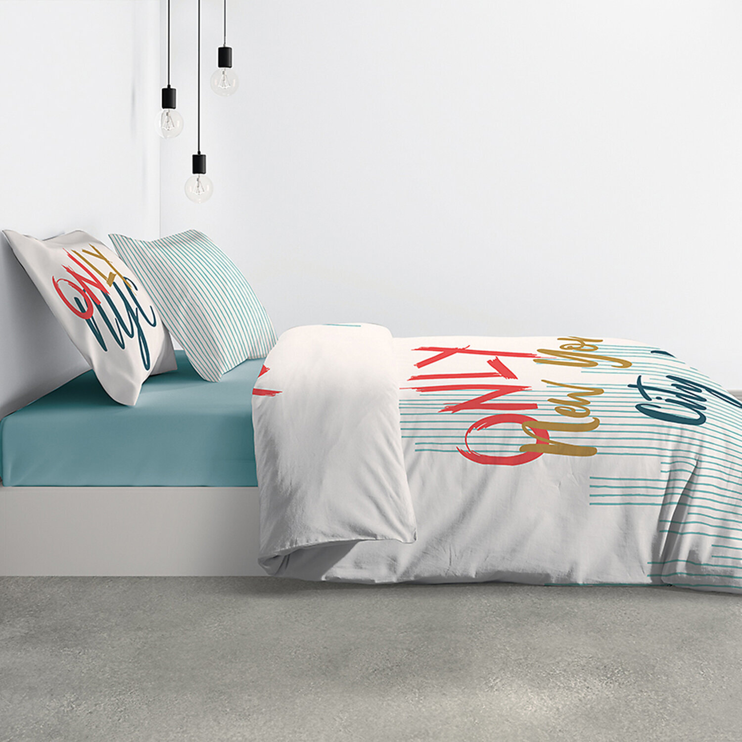 Parure housse de couette 3pcs avec taies oreiller 100% coton 57fils only