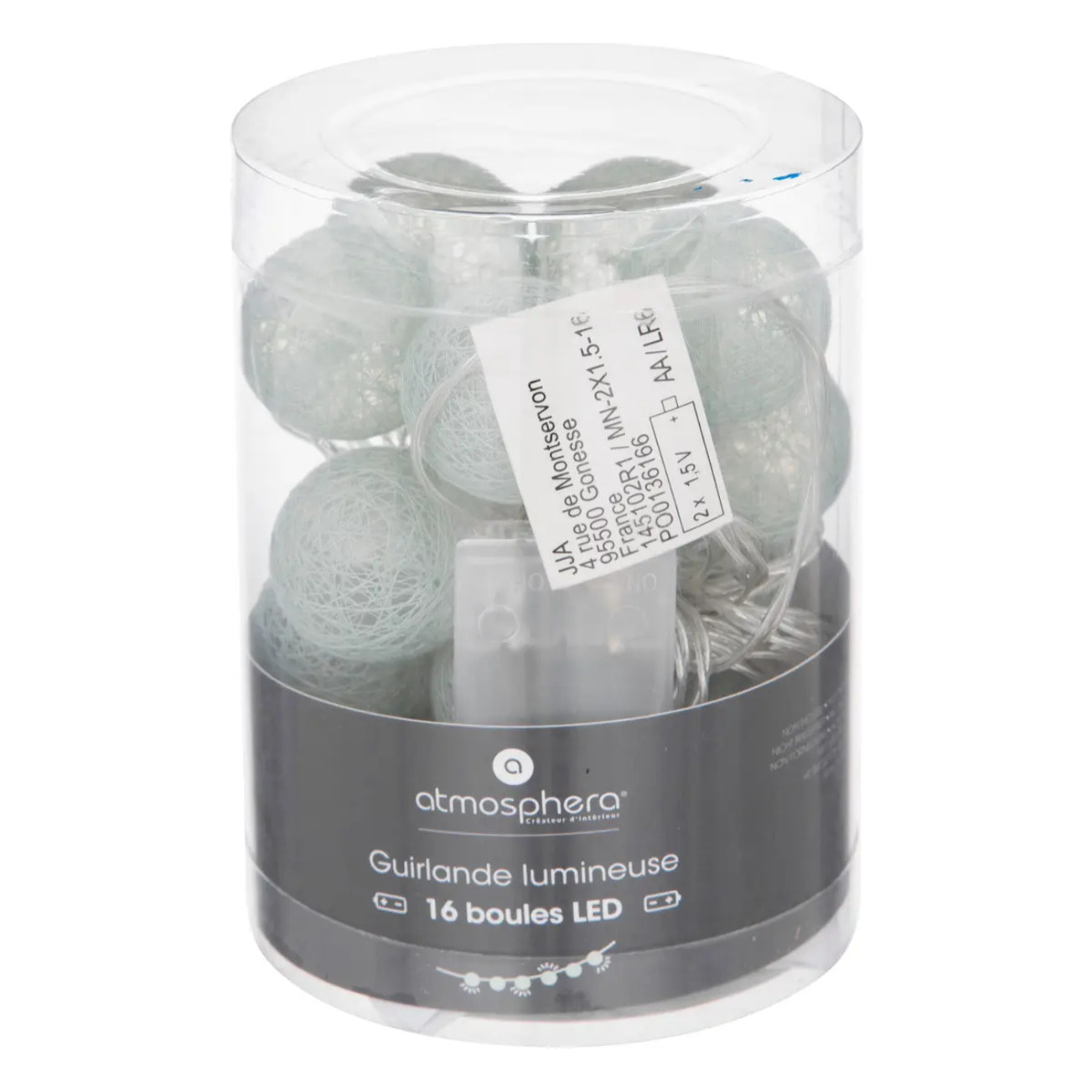 Guirlande LED 16 boules pile vert céladon L255cm