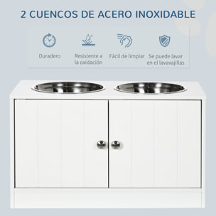Comedero Perro Elevado con 2 Cuencos de Acero Inoxidable 2x2000 ml Comedero Elevado para Perros Grandes con 2 Puertas y Almacenamiento Oculto Blanco