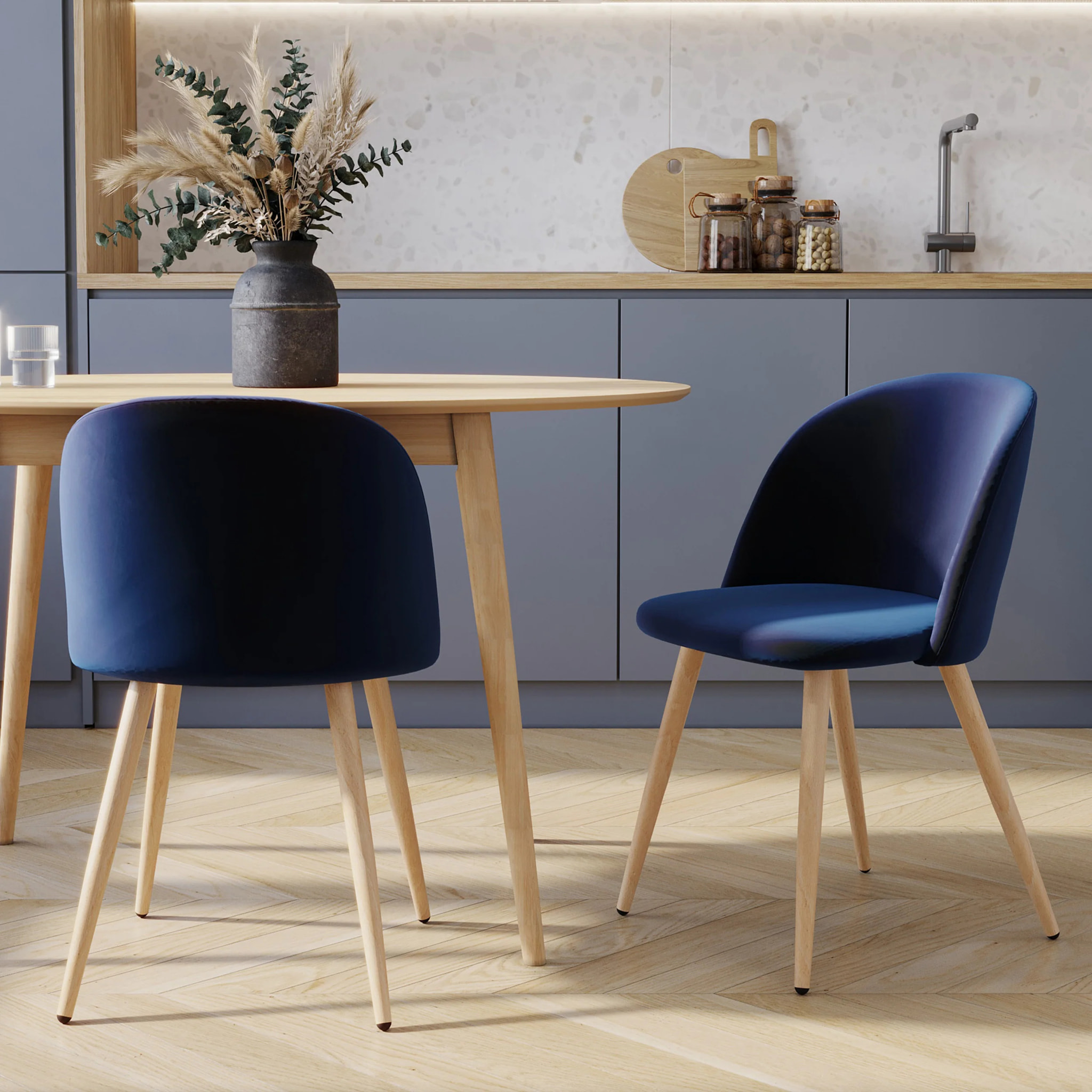 Lot de 2 chaises en velours bleu foncé et pieds en métal - Cozy