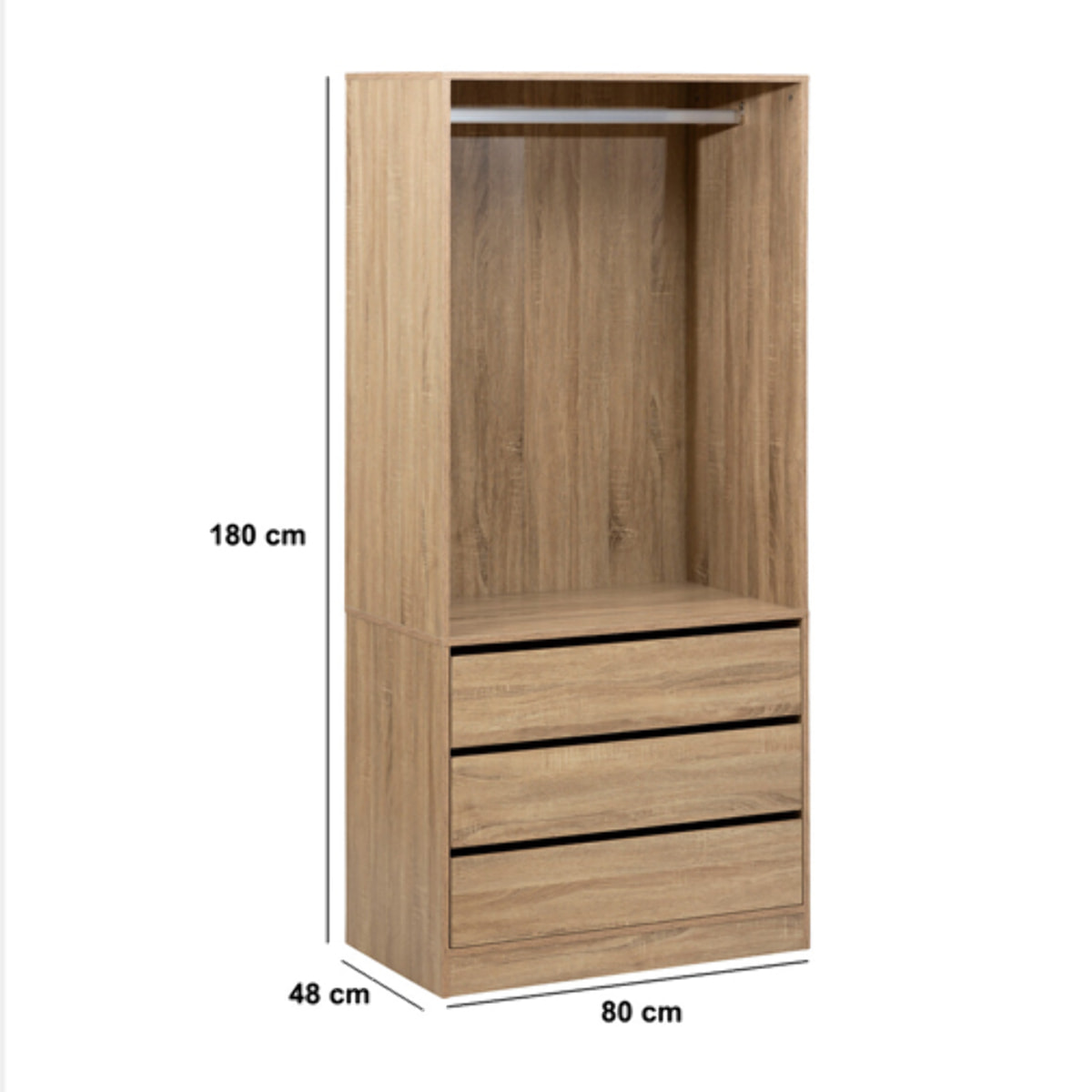 Dressing "Dolo" 3 tiroirs avec penderie effet bois