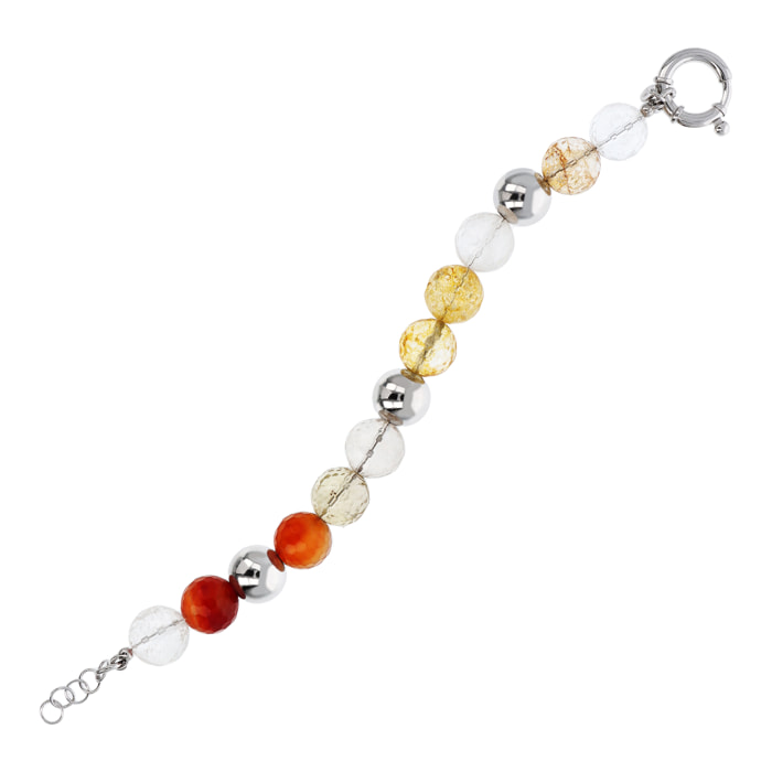 Bracciale di Sfere Argentate e in Pietra Naturale Quarzo Multicolore in Argento 925 placcato Rodio