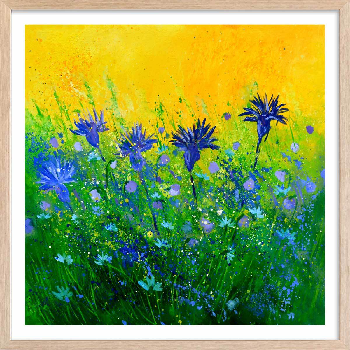 Affiche  bouquet de  bleues Affiche + cadre en bois - Chêne