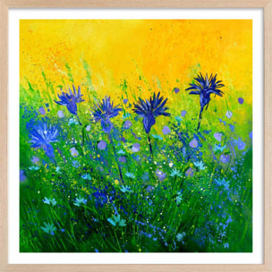 Affiche  bouquet de  bleues Affiche + cadre en bois - Chêne