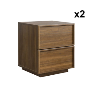 Lot de 2 tables de chevet effet bois 2 tiroirs noyer L 42 x P 38 x H 48cm - Kuba