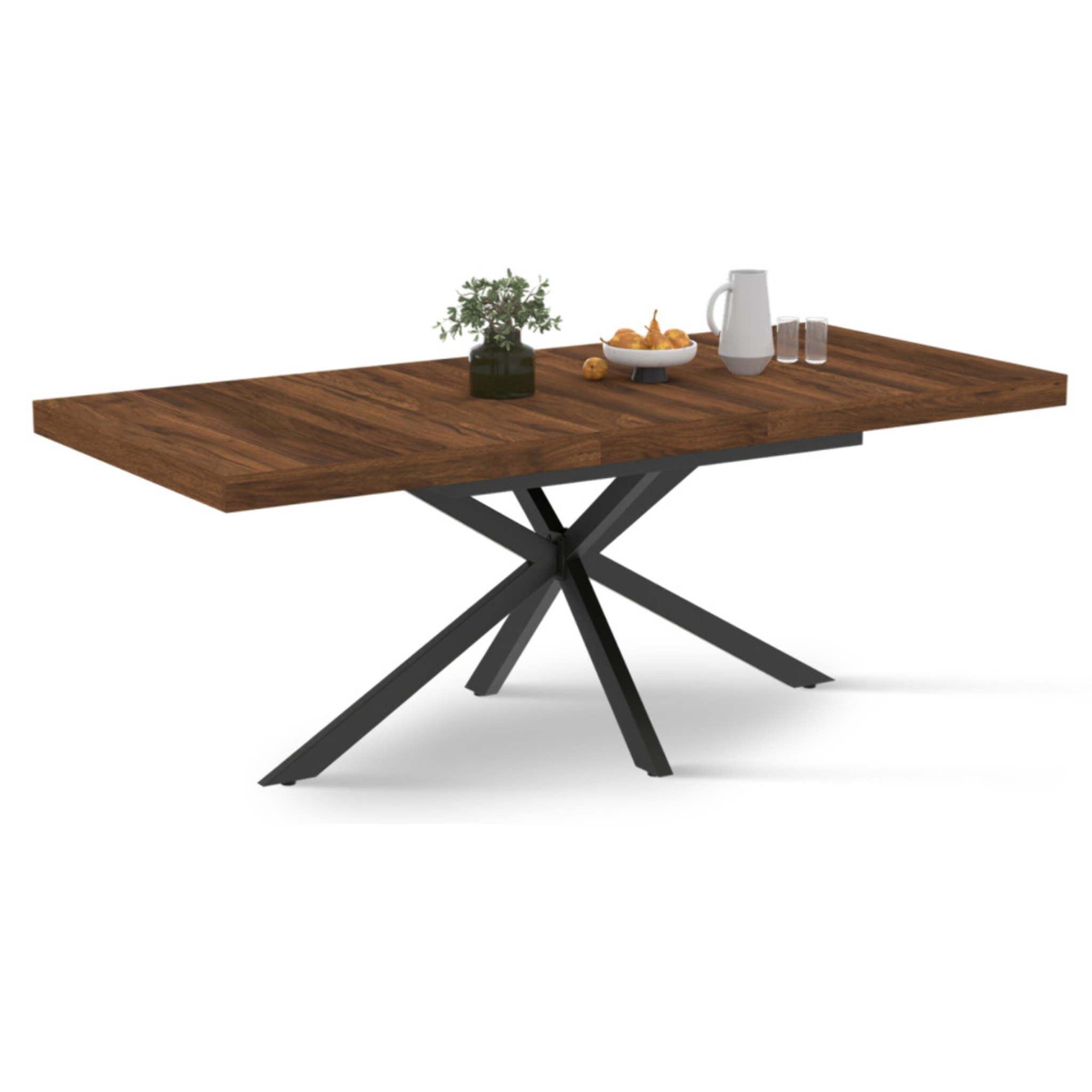 Tables repas extensibles Spider plateau bois et pieds croisés - Bois noyer
