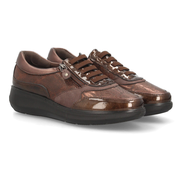 Zapatillas con cordones y cremallera lateral para mujer