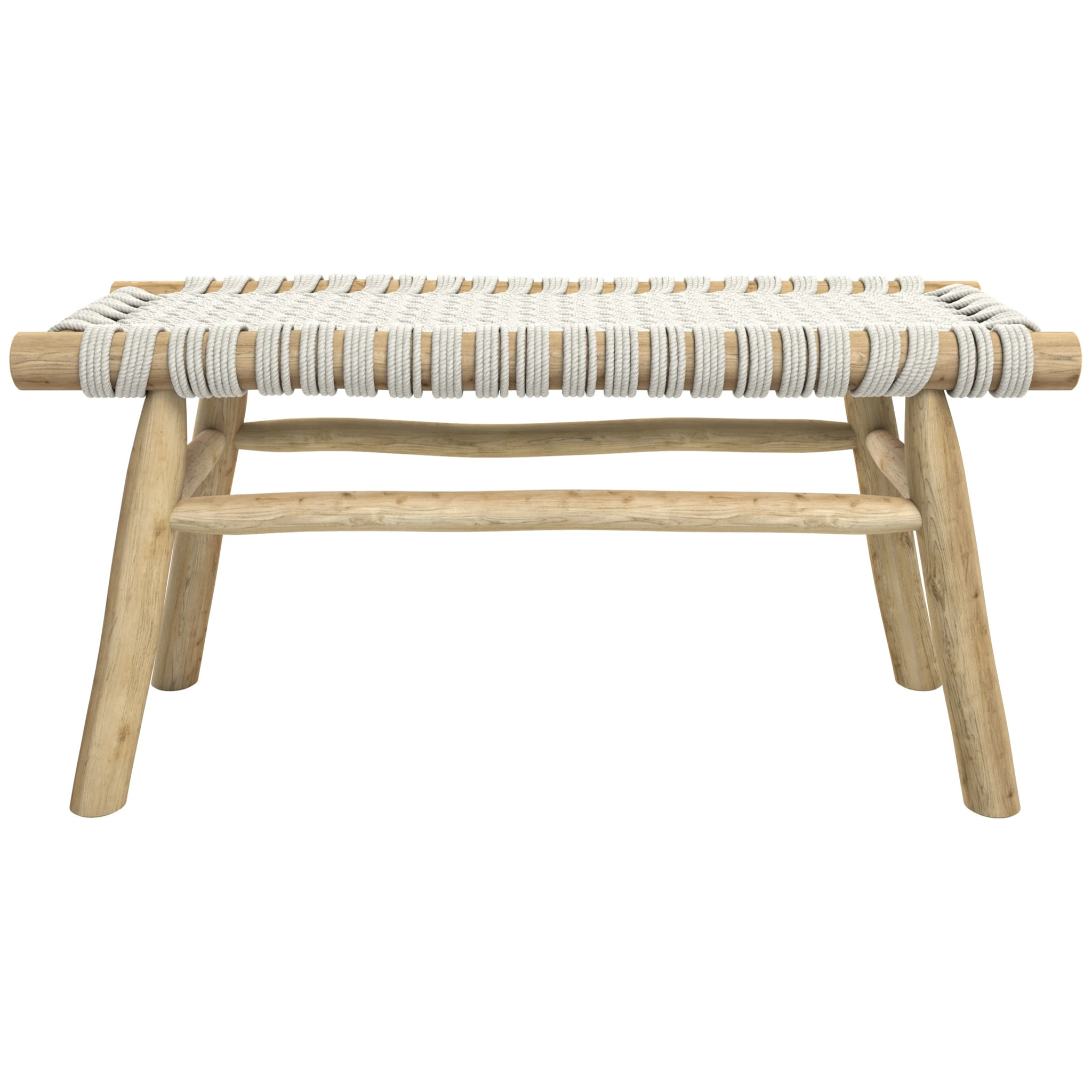 Banc 2 places 90 cm tressé en macramé et branche de teck - Kira