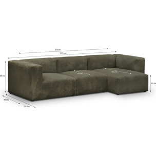 Canapé d'angle à droite modulable 4 places en velours côtelé + pouf - MODULO