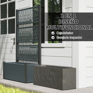 Jardinera con Enrejado de Ratán, Jardinera Exterior Grande para Plantas Trepadoras, Maceta con Forro, para Jardín, Patio, Terraza, 90x35x148 cm, Gris Oscuro