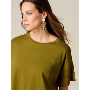 Oltre - T-shirt bimaterica over - Verde militare