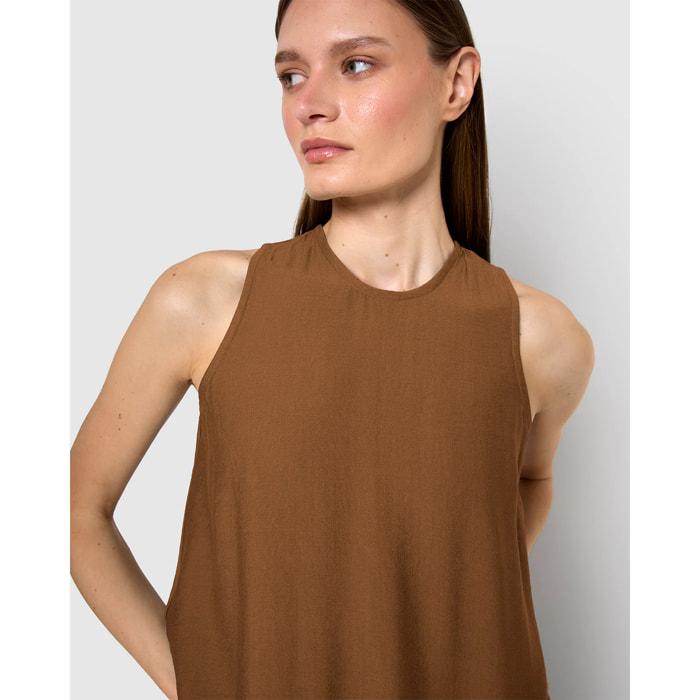 Vestido largo sin mangas fluido marrón
