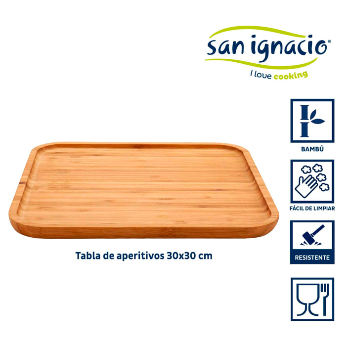 Tabla grande cuadrada bambu aperitivo 30 colección kinvara
